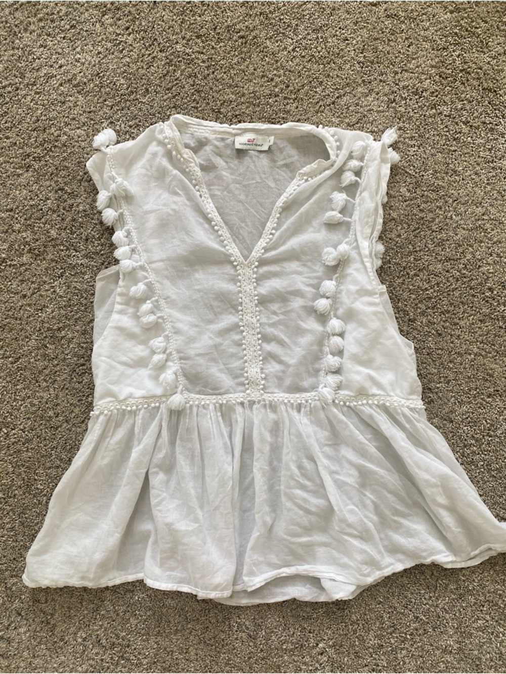 Vineyard Vines White Pom-Pom V-Neck Peplum Tunic